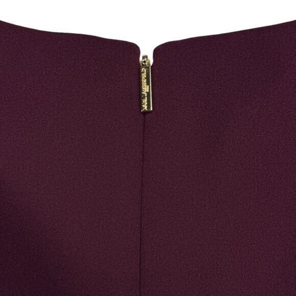 KARL LAGERFELD Paris Cap-Sleeve Ruffle-Hem Dress Size 12 Eggplant - Picture 7 of 7